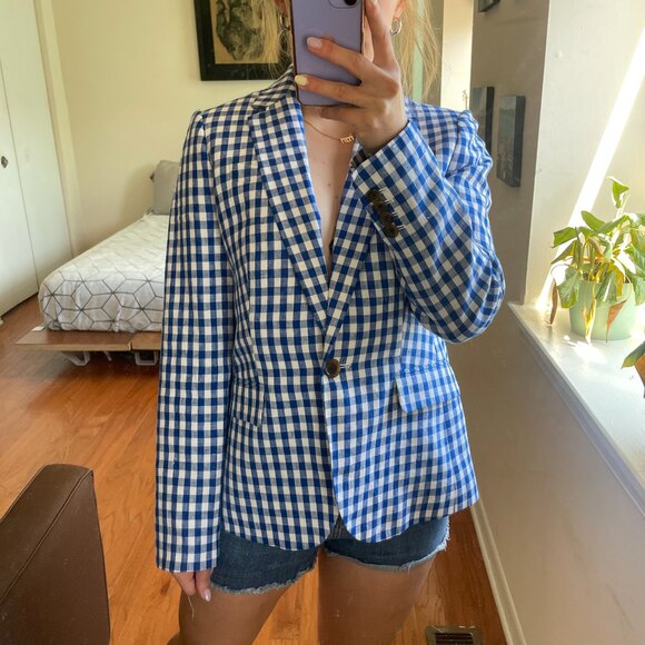 J. Crew One Button Gingham Print Blazer - Picture 2 of 5